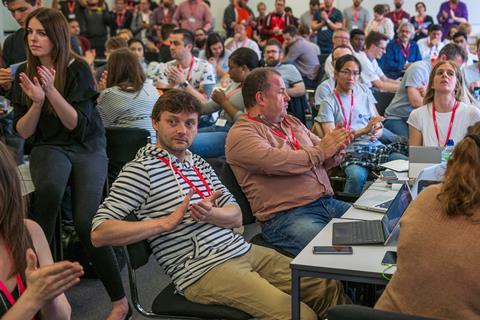 Coders and other attendees at 2017 online courts hackathon